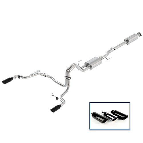 2015-2020 F-150 5.0L CAT-BACK SPORT EXHAUST SYSTEM - REAR EXIT, BLACK CHROME TIPS